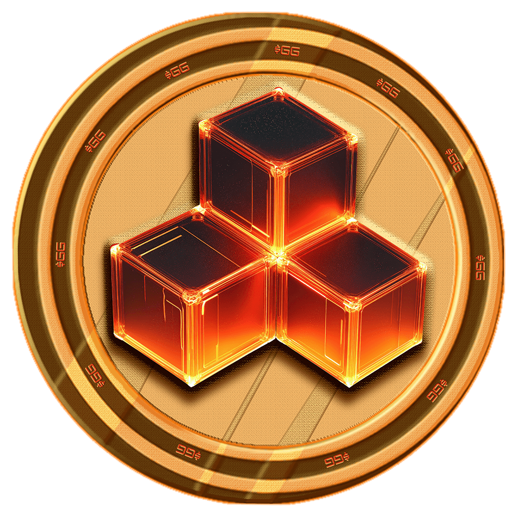 Gold GG token featuring the GG Collective cube emblem
